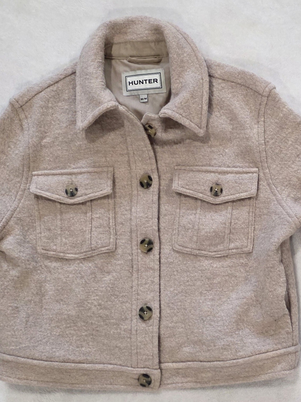 Hunter 100% Merino Wool Cropped Shacket Jacket Beige Medium